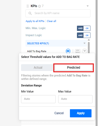 Filter Preset min/max threshold for predicted values