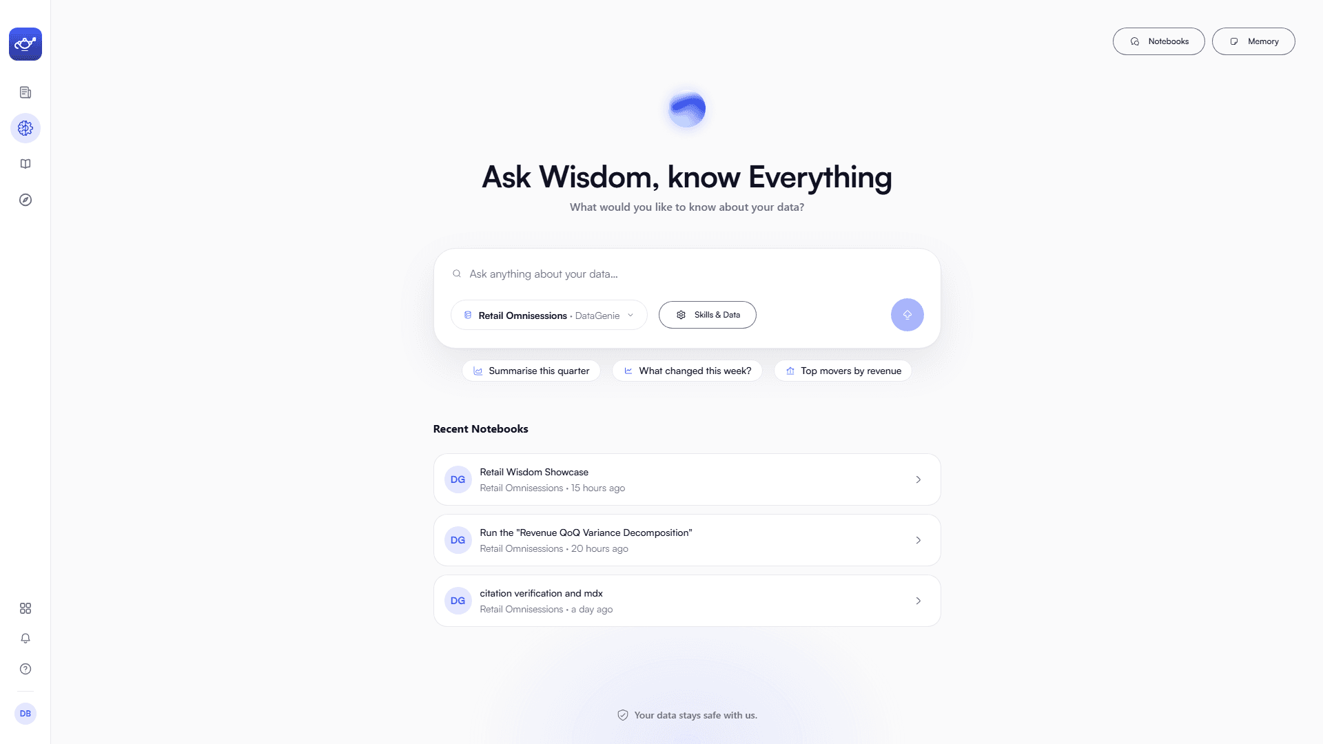 The redesigned Wisdom home in the light theme
