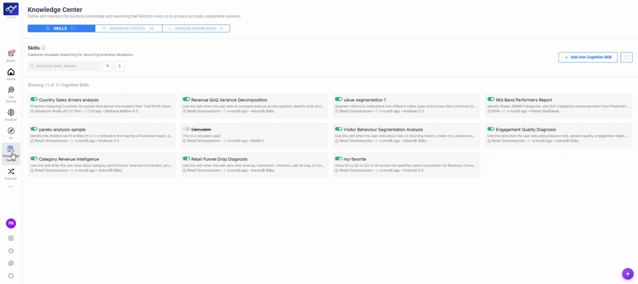 Selecting Business Events from the Knowledge Center content grid