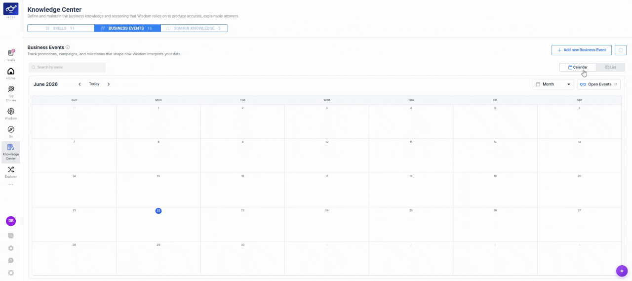 Clicking an event to open the View Event detail panel
