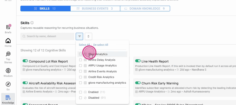 Opening the Knowledge Center and selecting a dataset to browse its content