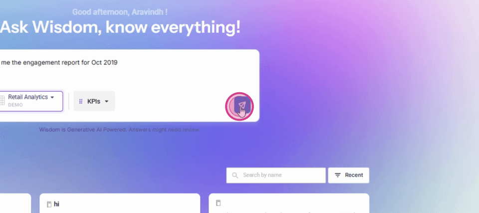 Opening Ask Wisdom and entering an analytics query to invoke a Skill