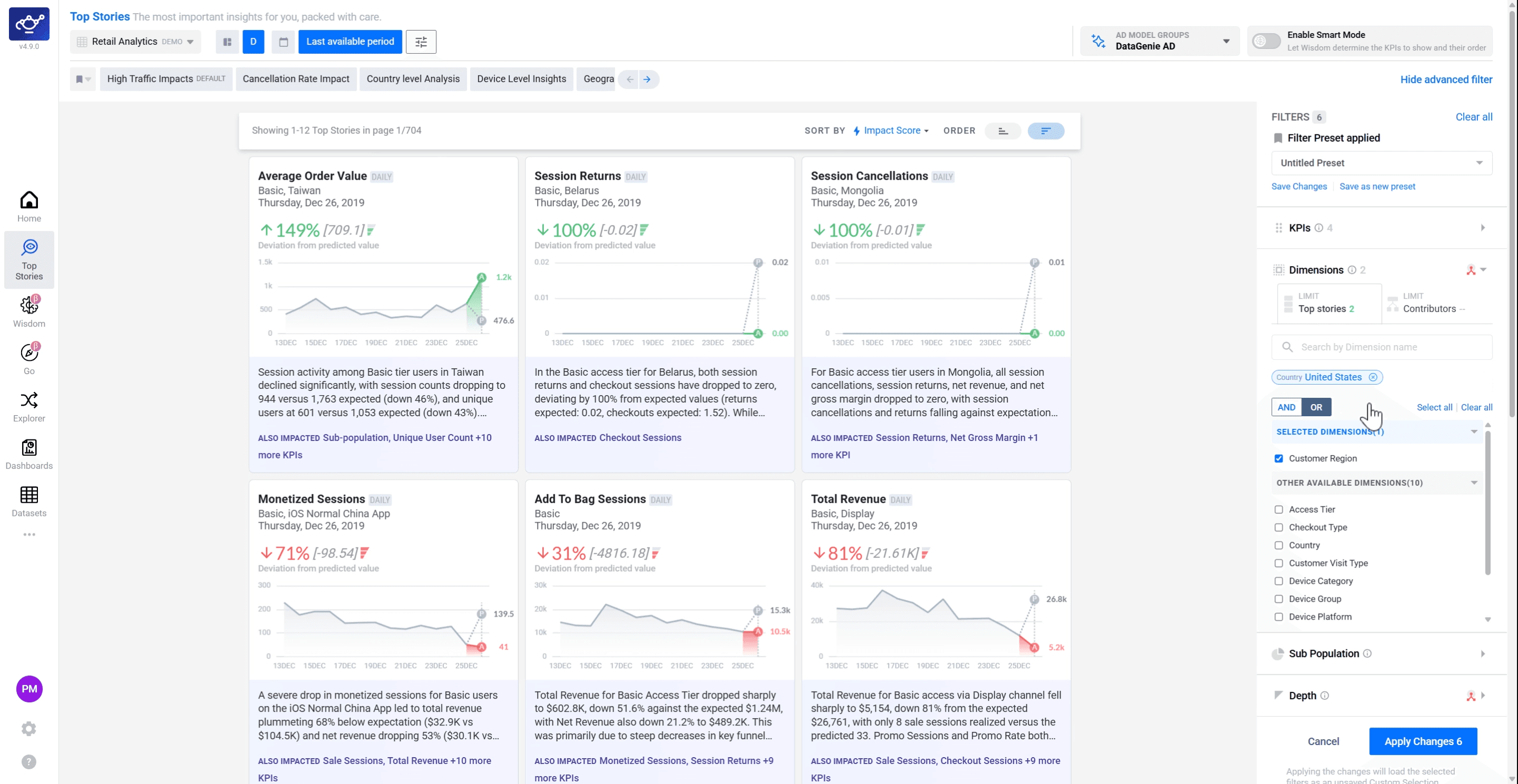 Selecting specific contributors to restrict which dimension segments appear inside stories