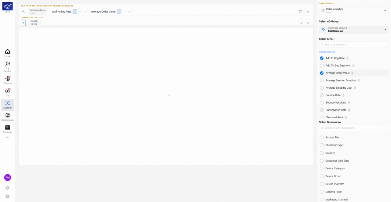 Toggling between Overlaid and Separate chart views to control how multiple KPIs are displayed