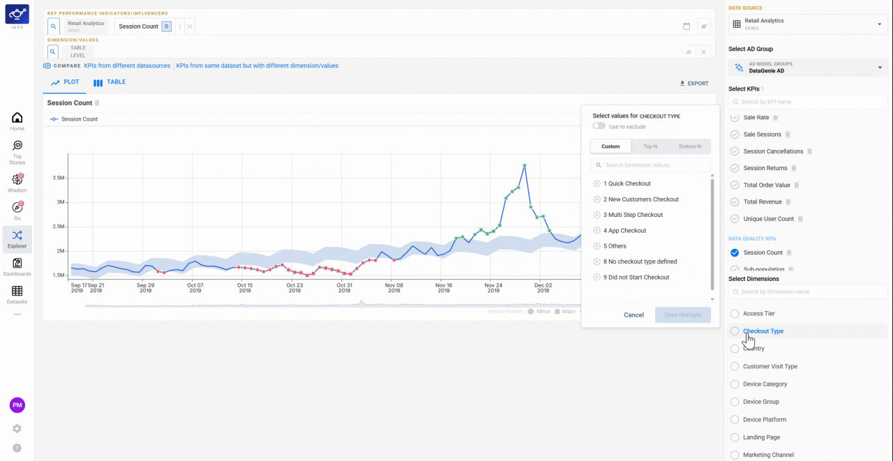 Entering a number in the Top N field and Explorer updating the ranked dimension results in real time