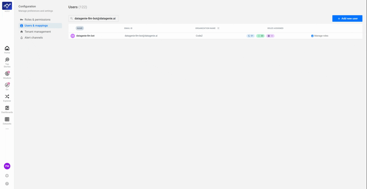 Finding a user in the list and clicking Manage Roles to open their role management panel