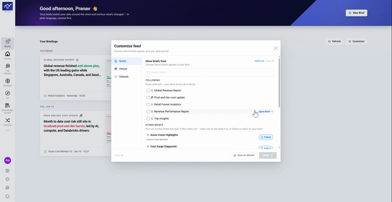 Starting a new Brief from the Briefs dashboard