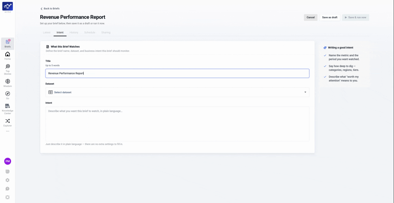 Selecting a dataset for the Brief