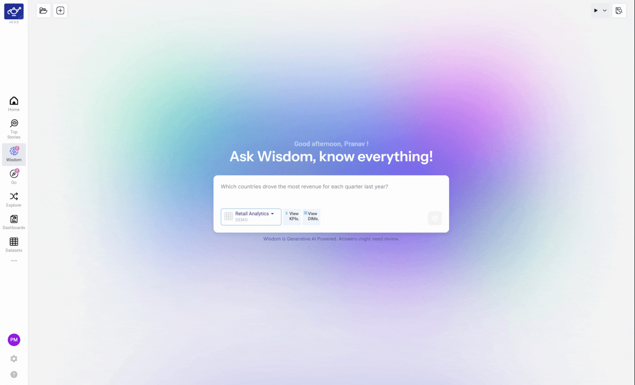 Closing the Wisdom dialog to return to the main DataGenie interface