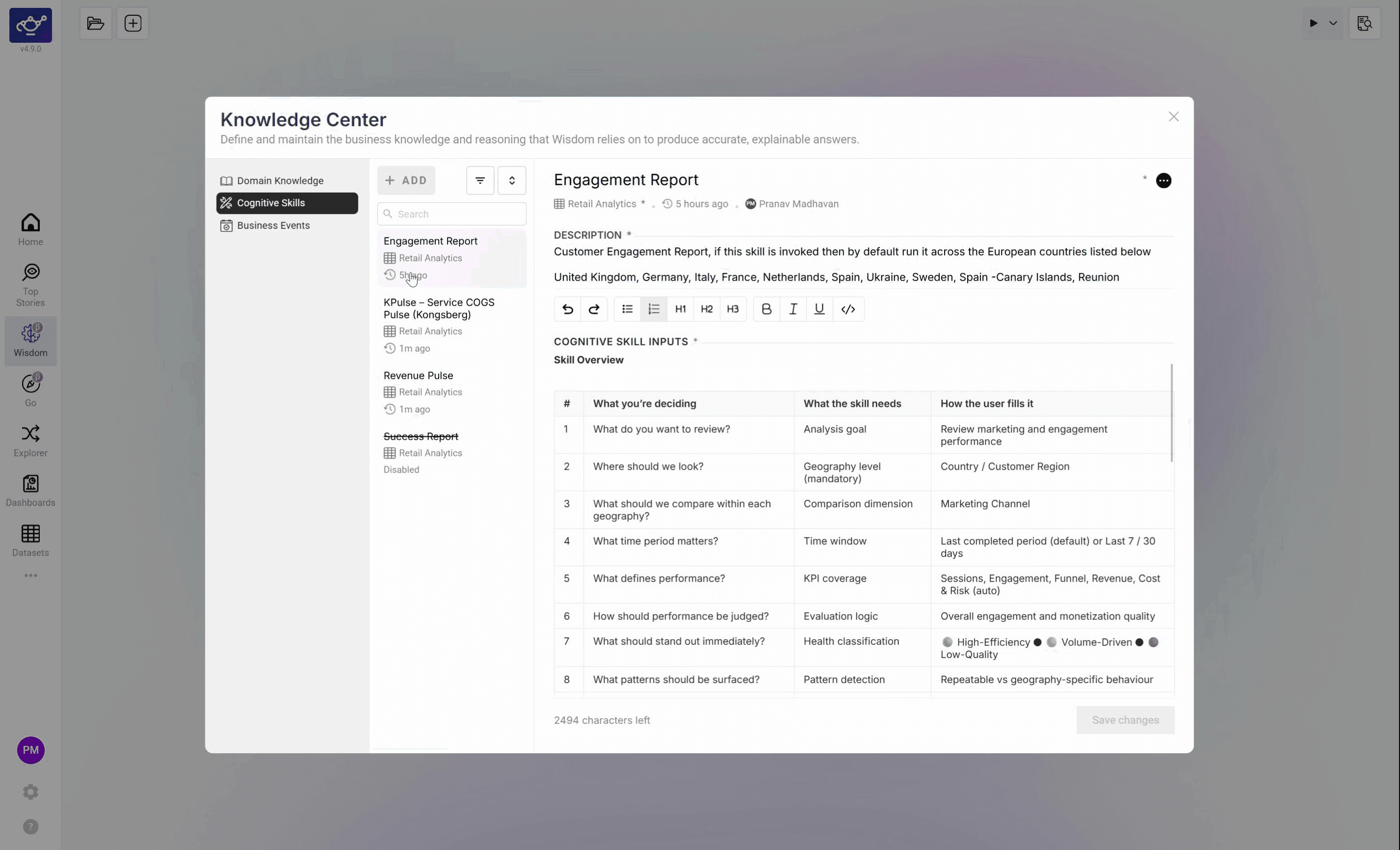 Full Engagement Report showing structured metrics, lists, and an analytical overview